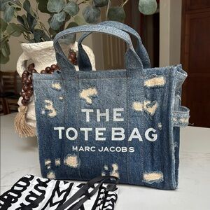 Marc Jacobs Blue and Cream Distressed Tote Bag